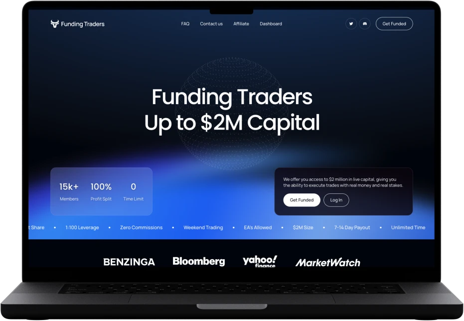 FundingTraders home page Macbook mockup