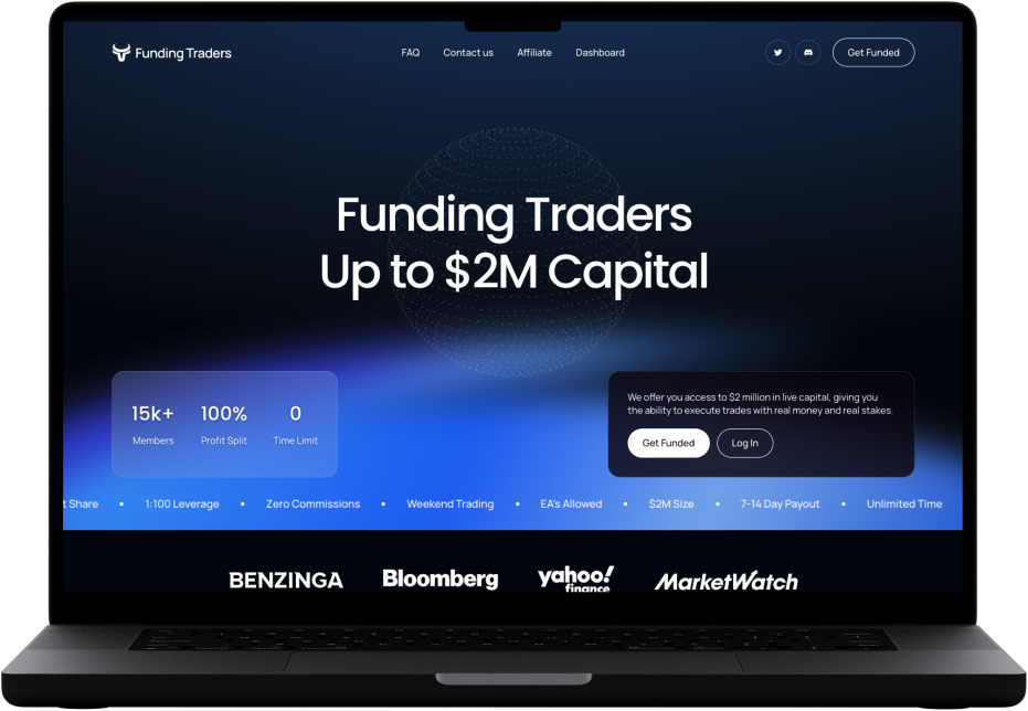 FundingTraders home page Macbook mockup